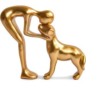 Man and Dog Statue Gold Pet Sculpture Home Décor Gift for Dog Lovers Shelf
